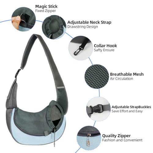 Dog Sling Carrier, Mesh Breathable Puppy Sling with Soft Adjustable Widen Padded Strap, Hand-Free Dog Purse Carriers for Small Dogs Cats, Pet Carrier Backpack for Travel Outdoor, Blue - color: Single Bag-Sky Blue-Large