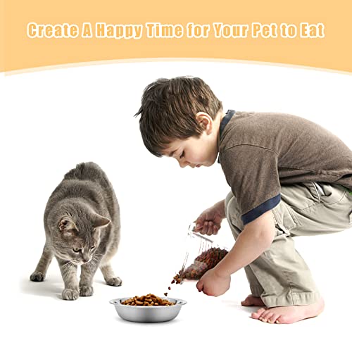 Stainless Steel Cat Bowl-Shallow Wide Flat Cats Food Bowls,Metal Kitten Dishes Whisker Friendly Fatigue Relief,Replacement Basic Kitty Plates for Elevated Stand,Dishwasher Safe（Set of 5）
