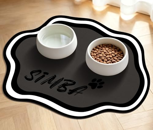 Personalized Pet Food Mat for Dog and Cat, Custom Name Absorbent Cute Placemat for Water Bowl, Non-Slip Waterproof Rubber Backing, Quick Dry Water Dispenser Mat, 11.8 * 15.7, Dark Gray - color: Dark Gray, size: 15.7"L x 11.8"W