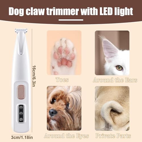 Dog Paw Trimmer with LED Light, 2025 Upgraded Waterproof Rechargeable Electric Pet Grooming Tool, 18 mm Widen Blade, 35 dB Low Noise,Includes Replacement Blades for Dogs and Cats - color: White
