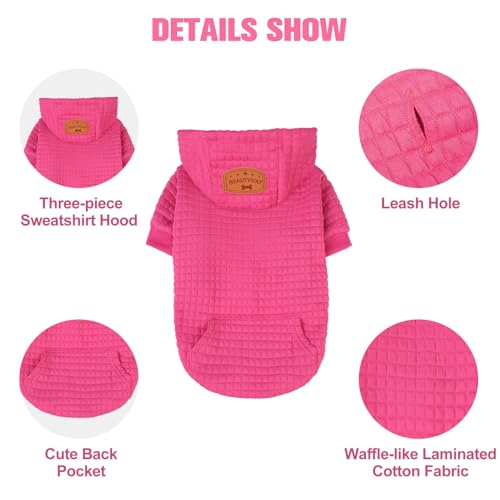 BEAUTYZOO Medium Dog Hoodie Sweater with Pockets, Dog Clothes for Small Medium Dogs Boy Girl, Waffle-Like Laminated Cotton Pet Coats with Hat and Leash Hole, Rose Pink XL - color: Rose Pink, size: XL (Back: 24",Chest: 34", Neck: 21")
