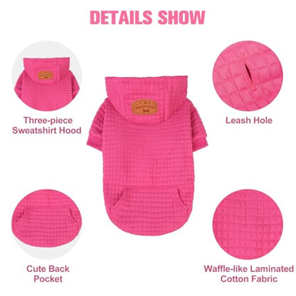 BEAUTYZOO Medium Dog Hoodie Sweater with Pockets, Dog Clothes for Small Medium Dogs Boy Girl, Waffle-Like Laminated Cotton Pet Coats with Hat and Leash Hole, Rose Pink XL - color: Rose Pink, size: XL (Back: 24",Chest: 34", Neck: 21")