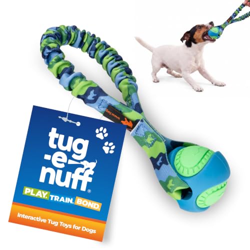 Tug-E-Nuff Pocket PowerBall Bungee | Shock Absorbing Bungee Handle | Durable Ball Toy for Dogs | Ideal for Interactive Dog Training and Dogs of All Ages | 23 cm (9 inches) in Size - color: Green