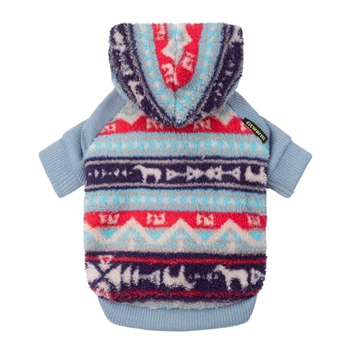 Fitwarm Classic Fleece Dog Hoodie, Thermal Winter Clothes for Small Dogs Boy Girl, Striped Pet Sweatshirt, Blue, Red, Medium - color: Fair Isle, size: Medium