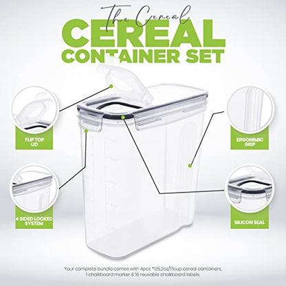 Utopia Kitchen Cereal Containers Storage Set – 6 Pack 4L(135.2 oz) Airtight Food Storage Containers with Lids, BPA-Free Cereal Dispensers for Pantry Organization and Storage (Clear) - size: 4 Liter (Pack of 6)