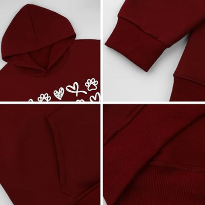 Womens Dog Paw Hoodie-Long Sleeve Pullover Fleece Lined Dog Mom Sweatshirts with Pocket - color: A-dark Red, size: Small