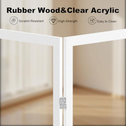 Extra Wide Clear Dog Gate ，4 Panel （71.97" W*31.5" Tall ） Wooden Dog Gate, Clear Acrylic Pet Gate，Transparent Freestanding Pet Gate for Doorways Stairs - size: 72" W*31.5" Tall (4 Panel)