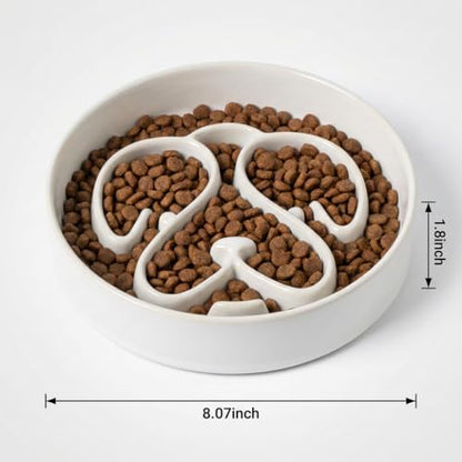 Ceramic Slow Feeder Dog Bowl, Dog Bowls 1.5 Cup Slow Feeding Bowl, Anti -Slip Pet Food Dish for Small and Medium Breed, Puzzle Dog Food Bowl for Fast Eater（White） - color: White