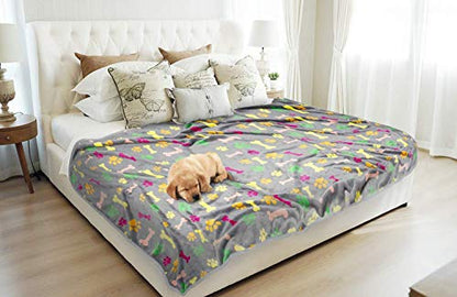Allisandro Luxurious Dog Blanket, 350 GSM Super Fuzzy Microplush Fleece Pet Blankets for Small Medium Large Dogs and Cats, Vivid Paw and Bone, 64 x 40 Inches - color: Vivid Paw and Bone, size: 64" x 40"