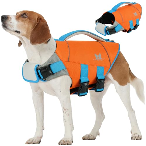 IDOMIK Medium Dog Life Jacket High Flotation, Ripstop Reflective Dog Life Vest for Swimming Boating, Safety Lifesaver with Rescue Handle & Buoyancy, Adjustable Swimming Vest for Medium Dogs,Orange,M - color: Orange, size: Medium