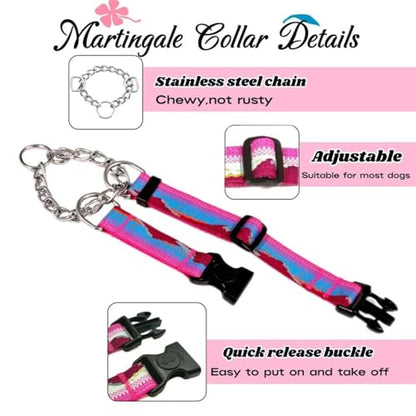 Martingale Dog Collars with Stainless Steel Chain, Reflective No Pull Walking Training Collar with Quick Release Buckle, Adjustable Slip Chain Nylon Dog Collars for Small Medium Large Dogs - color: Red and blue, size: Small