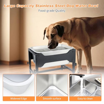 3 Gallons Elevated Large Dog Water Bowl, 4 Height Adjustable Stainless Steel Raised Dog Bowls with Stand, Indoor Outdoor Pet Water Bowl Relief Joint Pressure Pet Dishes for Dogs Easy Clean