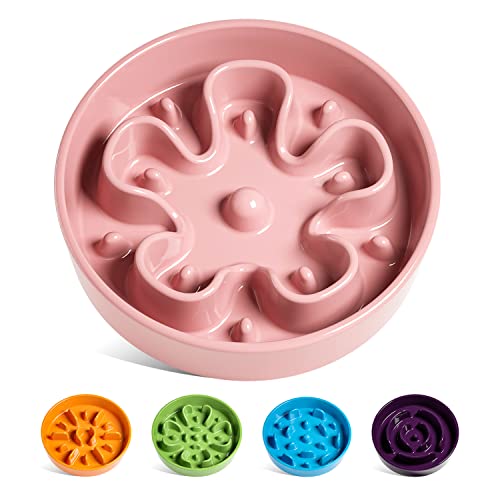 LE TAUCI Slow Feeder Dog Bowls Ceramic, 1.5 Cups Dog Food Bowl, Puppy Slow Feeder Dish for Fast Eaters,Pink Bloom - color: Pink Bloom, size: M-1.5 Cups
