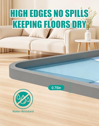 Dog Pee Pad Holder with 4 Holder Clamps, Fits Up to 24" x 24" Training Pads, Silicone Non-Slip Dog Potty Tray, High Edge Puppy Pad Holder Tray for Easy Cleaning, for Puppy Potty Training. Gray - color: Gray