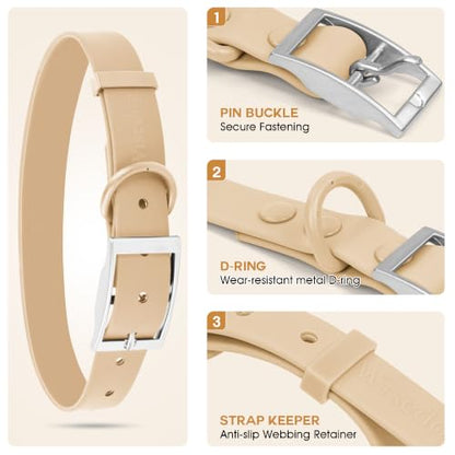 Wisedog Small Puppy Collar, XS 7"-10" × 1/2 in, Sand Color | Soft Rubber Coated Webbing, Cute Pet Collars, For Small Dogs Cats - color: Sand Color