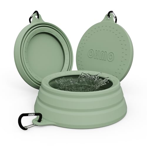 OHMO Spill Proof Collapsible Dog Water Bowl Large 34oz for Cars, No Splash Portable Bowls for Dog Travel, Pet Essentials for Road Trips, Cat Travel Accessories - color: Sage Green, size: 34oz