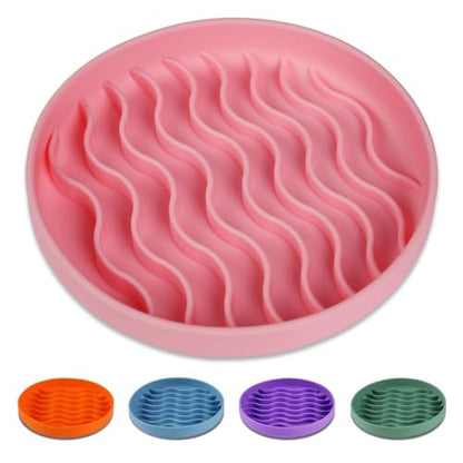 Slow Feeder Dog Bowls, Silicone Food Bowl Anti-Gulping, Pets Puppy Slow Feeder with Suction Cups, Dishwasher Microwave Safe for All Small Medium Dogs, Wave Design Pink - color: pink