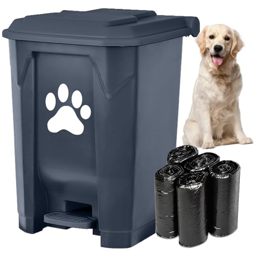 tebiete Dog Poop Trash Can Outdoors Pet Waste Station with Lid Dog Waste Disposal Container with Removable Inner Bin Bucket Hands-Free Pedal Garden Yard Home with 5Rolls Waste Bags, Grey - color: Grey with 5rolls Bags