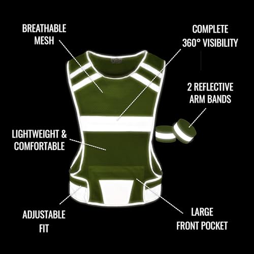 Mesh Reflective Running Vest with Inside Pocket & 2 Bands, High Visibility - color: Yellow, size: Large