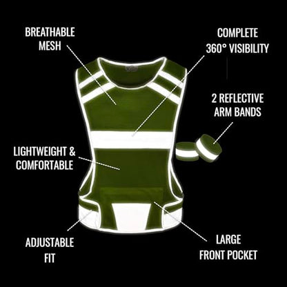 Mesh Reflective Running Vest with Inside Pocket & 2 Bands, High Visibility - color: Yellow, size: Small