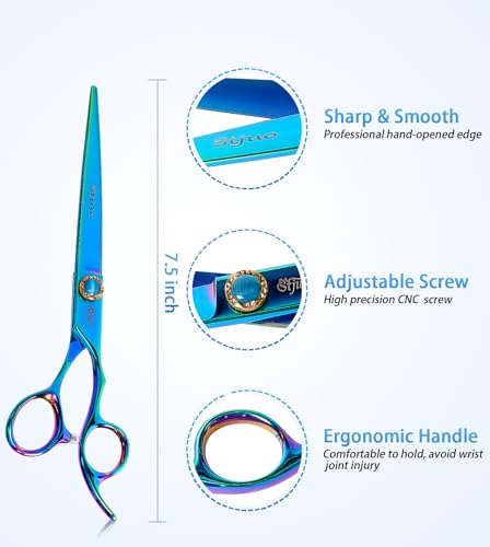 7.5'' Dog Straight Scissors for Grooming 440C Stainless Steel Green Professional Pet Trimming Scissors Sharp Blades Cutting for Dogs and Cats Shears - style: Straight
