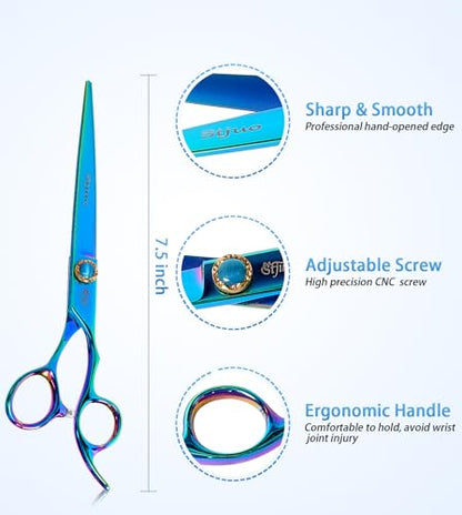 7.5'' Dog Straight Scissors for Grooming 440C Stainless Steel Green Professional Pet Trimming Scissors Sharp Blades Cutting for Dogs and Cats Shears - style: Straight