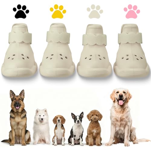 Dog Shoes for Hot Pavement and Snow - Waterproof, Non-Slip, Breathable Booties with Adjustable Straps for Small Medium, and Large Dogs (Beige, XXL) - color: Beige, size: XXL
