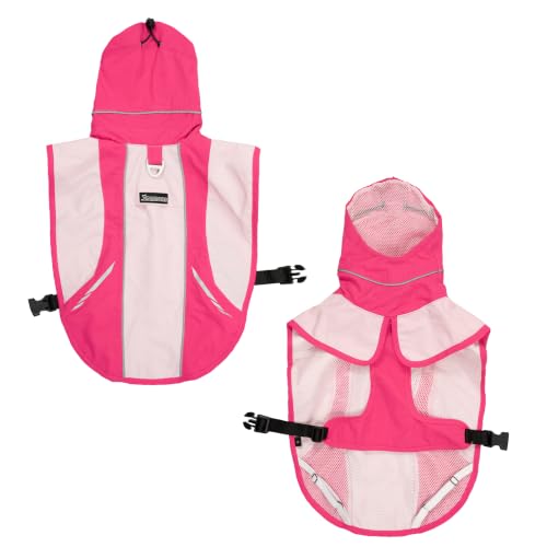 Waterproof Dog Raincoat, Windproof Breathable High Collar Rain Jacket with Leash Hole, Adjustable Pet Rain Coat with Reflective Stripes for Small Medium Large Dogs - color: Dark Pink&Pink, size: Medium
