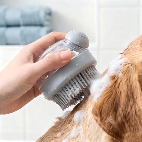 【2026 Summer Pet Care Bath Massager】 Furry Friend Grooming Scrubber with Built-in Shampoo Dispenser, Soft Silicone Brush for Cats Dogs, Home Bathing & Massage Tool - color: Gray, size: 1 pc