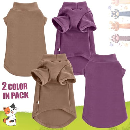 Idepet Sphynx Cats Sweater 2 Pack,Turtleneck Hairless Cat Shirt Soft and Warm Kitten Clothes with Sleeves Pullover Pet Winter Pajamas Jumpsuit for Cat Puppy (Purple&Brown, Medium) - color: Purple&Brown, size: Medium