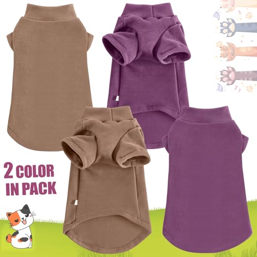 Idepet Sphynx Cats Sweater 2 Pack,Turtleneck Hairless Cat Shirt Soft and Warm Kitten Clothes with Sleeves Pullover Pet Winter Pajamas Jumpsuit for Cat Puppy (Purple&Brown, XX-Large) - color: Purple&Brown, size: XX-Large