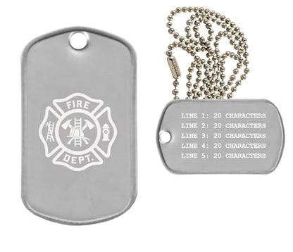 Firefighter Dog Tags Military Style - Fire Department - Custom Engraved Fireman Dog Tag Necklace