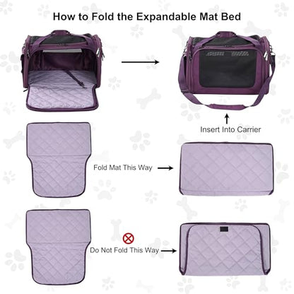 EliteField Deluxe Soft-Sided Pet Carrier (3 Year Warranty, Airline Approved), Travel Bag for Dogs, Cats & Small Pets, with Expandable Mat - color: Purple, size: Large: 20"L x 12"W x 12"H