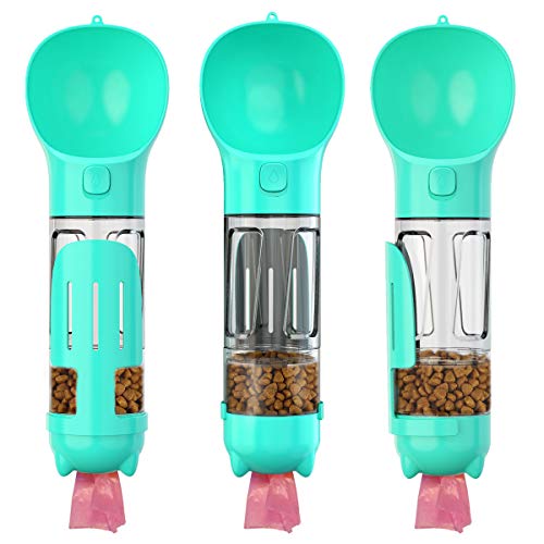 HANAMYA 3 in 1 Dog Travel Bottle Set with 10 oz Drinking Feeder, Food Box and Trash Bag Storage | Water Dispenser, for Pets Outdoor Walking and Traveling, Turquoise Blue - color: Turquoise Blue, size: 10 Ounces
