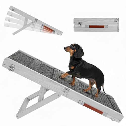 Pawaboo Dog Ramp, Foldable Stable Dog Ramp with Non-Slip Pad, Pet Ramps Use for Couch Low Bed, 4 Adjustable Height from 13'' to 21", Silver White - color: Silver White, size: 80×30cm-for couch