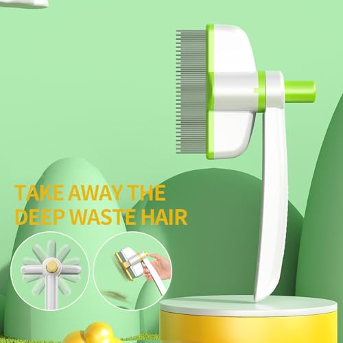 Pets Grooming Comb - Dog Hair Comb | Rotation Design Pet Grommer Comb with Release Button | Detangling Cat Comb | Dematting Comb | Cat Comb for Pets Removing Loose Hair for Shedding and Detangling - color: Green