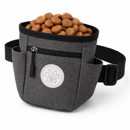 Dog Treat Pouch with Adjustable Waist Belt – Hands-Free Dog Training Bag, Treat Holder with Zipper Pocket for Phone & Keys, Lightweight, Durable & Easy to Clean, (Grey) - color: Grey