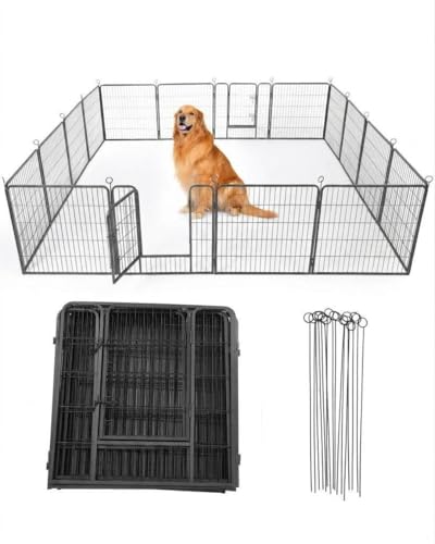 40 Inch 16 Panels Dog Playpen, Heavy Duty Metal Pet Exercise Pen with Secure Gate, Foldable Portable Dog Fence, Anti-Rust Metal Puppy Playpen for Large Small Dogs, Outdoor Yard RV Camping & Indoor Use - size: 32"x40"- 16 pcs