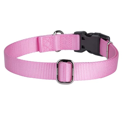 Hyhug Heavy Duty Dog Collar for Medium Dogs, Pink| Quick Release Nylon, Adjustable No-Pull Training & Everyday Walk(Medium, Bonbon Pink) - color: Bonbon Pink, size: Medium