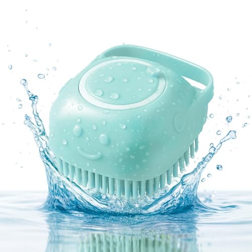 HamInWay Dog Bath Brush, 2-in-1 Dog Grooming Brush with Built-in Shampoo Dispenser, Gentle Silicone Bristles for Bath & Massage, Non-Slip Handle, Easy Clean Design for Dogs, Cats & Small Pets, Blue - color: Blue