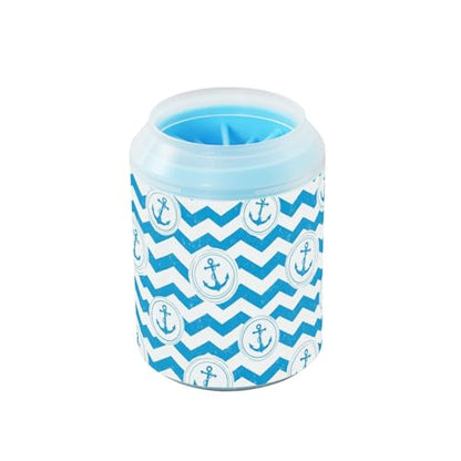 Blue Pattern Dog Paw Cleaner Cup with Soft Silicone Brush, Portable Lightweight Small Muddy Paw Washer for Dogs, Easy to Use Pet Foot Cleaner