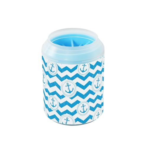 Blue Pattern Dog Paw Cleaner Cup with Soft Silicone Brush, Portable Lightweight Small Muddy Paw Washer for Dogs, Easy to Use Pet Foot Cleaner