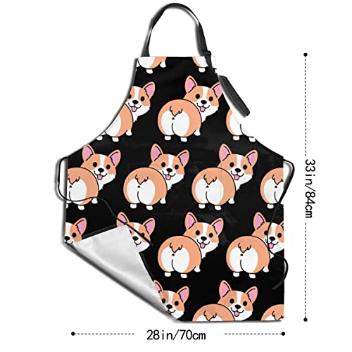 Dog or Paw Apron - 33" x 28" Large with 26" Waist Ties, Lightweight, with 2 Pockets for Your Cooking Essentials - style: Corgi