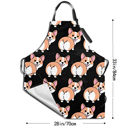 Dog or Paw Apron - 33" x 28" Large with 26" Waist Ties, Lightweight, with 2 Pockets for Your Cooking Essentials - style: Corgi