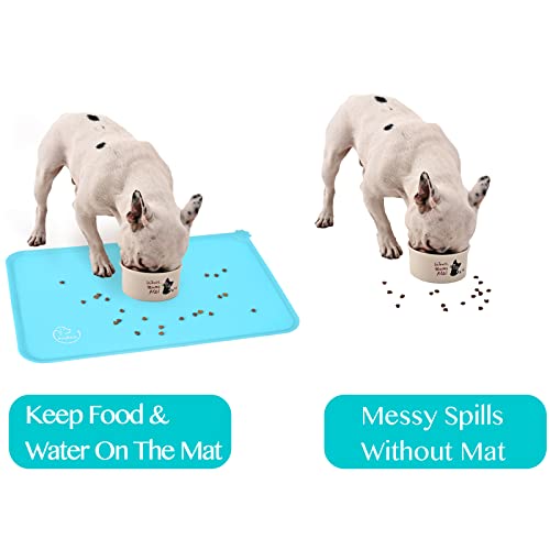 Silicone Waterproof Dog Cat Pet Feeding Mats, Non Slip, Easy Clean Pet Dog Cat Bowl Mats Placemat (18.5" x 11.5") Blue - color: Blue, size: 18.5" x 11.5"