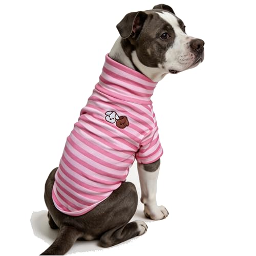 Turtleneck Dog Shirt Cute Doggie Embroidery Super Soft Dog Sweatshirt Stretchy Striped Puppy Pullover for Cats Small Medium Large Dogs (Pink Striped, XXX-Large) - color: Pink Striped, size: XXX-Large
