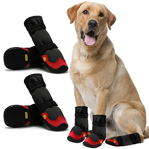 Dog Shoes for Hot Pavement Anti-Slip Dog Boots & Paw Protectors for Summer Rainy Day Dog Snow Boots Waterproof Dog Shoes for Small Medium Large Dogs with Reflective Straps for Hiking 4Pcs - size: Size 7: 2.75''x2.55''(L*W)