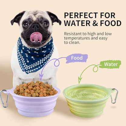 Collapsible Dog Bowls 2-Pack, Portable Travel Dog Bowl with Carabiner, Food-Grade Silicone Pet Bowl for Hiking, Walking(Macaron Violet and Green) - color: 12 OZ Macaron Violet and Green