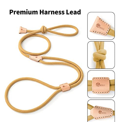 Mile High Life Harness Lead No Pull, All in one Dog Lead 2-in-1, Rope Leash and Harness Two in One, Slip Leash for Puppy Small Dogs Training, 4FT Yellow - color: 4 feet-Yellow