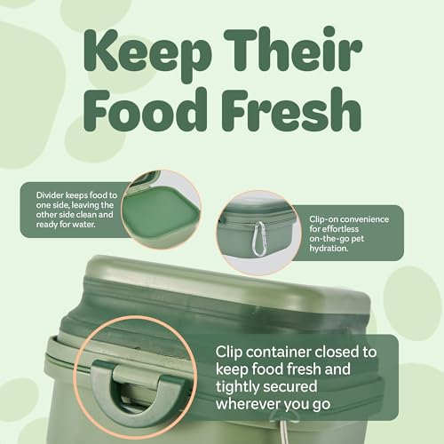 Collapsible Dog Water Bowl 30oz, 2 in 1 Portable Travel Dog Food Bowl with Lid, Easy Carry Loop Handle, Foldable Dog and Cat Food Bowl, Perfect for Traveling, Walking, Hiking (Green)